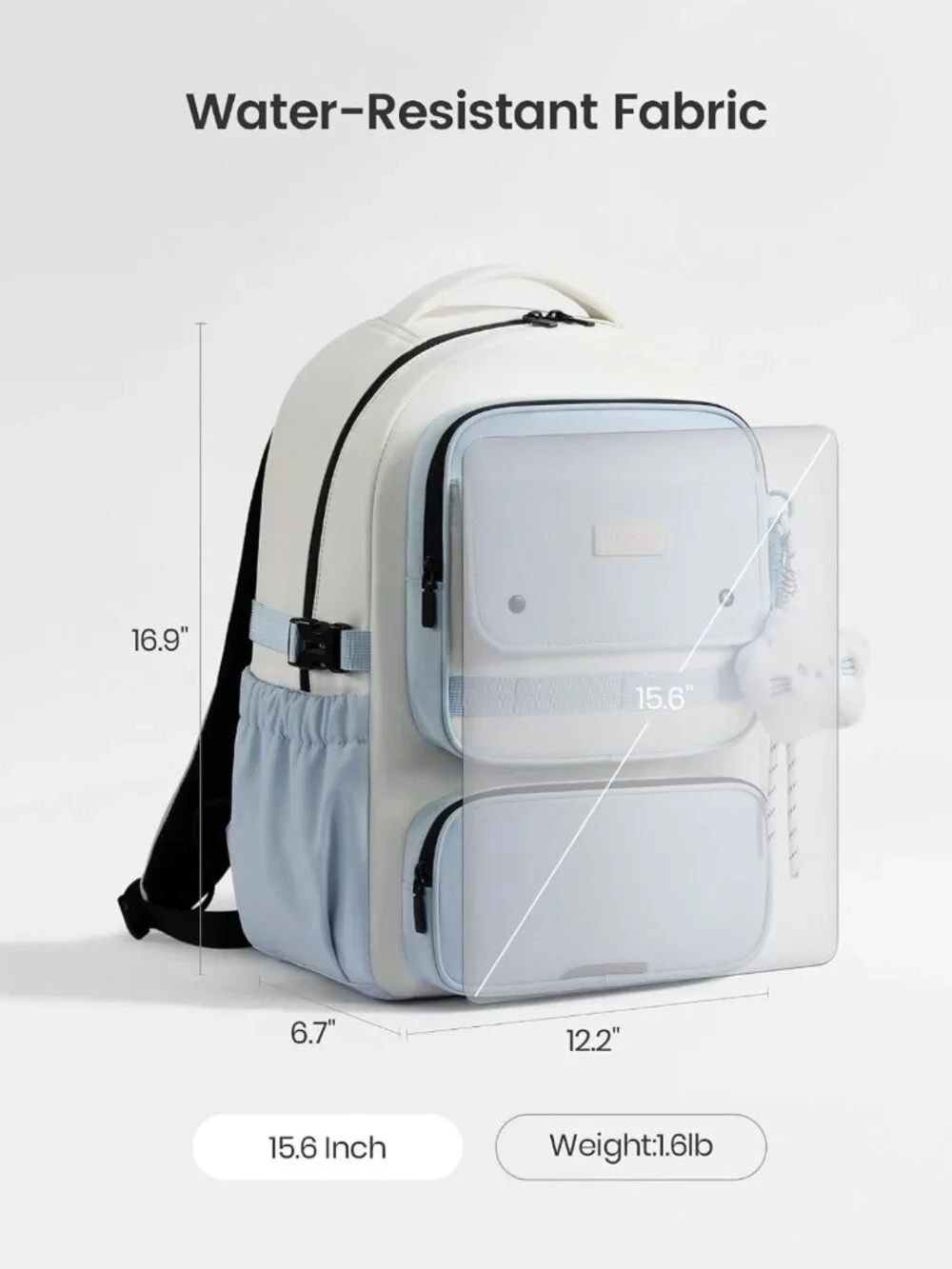 Cute Teen Girl School Backpack, Stylish 15.6 Inch Bookbag, Blue-Cream Color